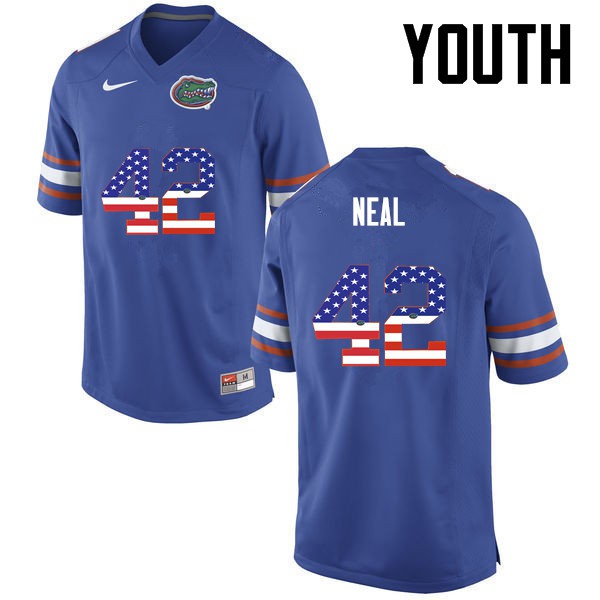 Florida Gators Youth #42 Keanu Neal College Football USA Flag Fashion Blue